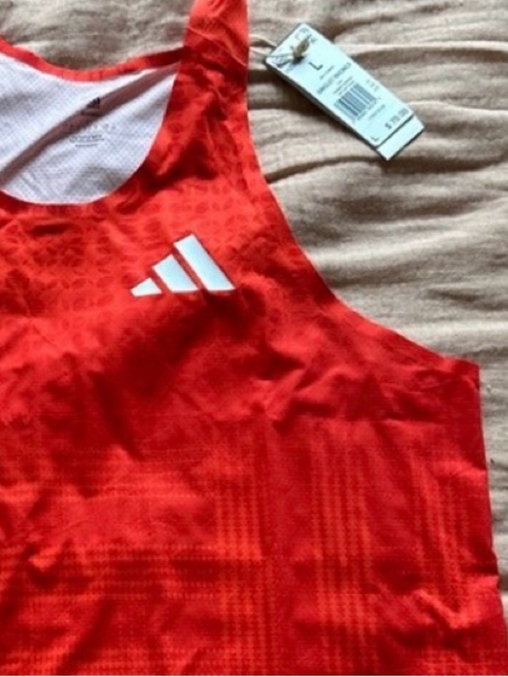 Adidas Rare Rhonex Geometric Red Aeroready Racing Singlet Running Tank Top